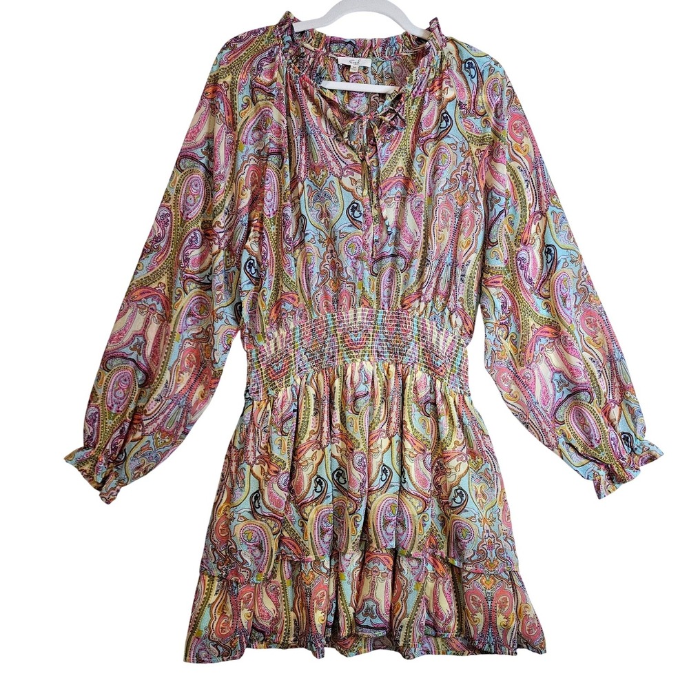 Easel Med Paisley‎ Print Smocked Waist Tiered Ruffle Mini Dress #514